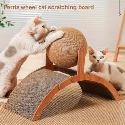 Deluxe Cat Wooden Scratching Pad, Space Saving Vertical, design em arco com bola de sisal interativo, papelão resistente, condomínio, 1pc - Image 1