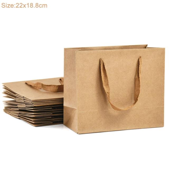 Conjunto de 10 Sacos de Papel Kraft com Alças para Embalagens de Presentes em Baby Shower, Natal, Festas de Aniversário e Casamentos