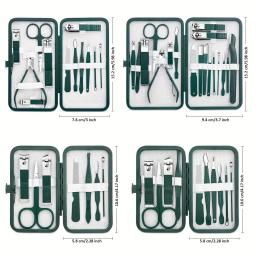 Aço inoxidável Nail Clipper Set com Estojo Portátil, Manicure Art Tool, Green Nails Cut, Grooming Tool, 7 Pcs, 18Pcs, Novo - Image 6