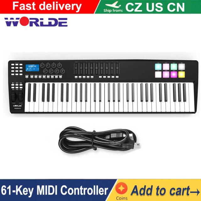 Mini Teclado Portátil Worlde-Easykey com 49, 25 e 61 Teclas, Controlador USB MIDI Sensível à Velocidade