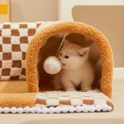 Tapete de túnel para gatos indoor, Cama do túnel, Play Tunnel com bola de brinquedo suspensa, removível e lavável, Peek-A-Boo, 2 em 1 - Image 3