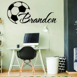Bola de futebol com nome para meninos, nome personalizado, adesivo de vinil, murais para quarto, E944 - Image 2
