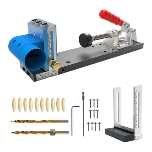 Kit Ajustável de Perfuração Buraco Jig com Locators de Punch em Liga de Alumínio para Marcenaria e DIY - Guia de Perfuração de 9,5 mm para 3 Buracos