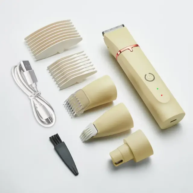 Cortador Elétrico 4 em 1 para Pets: Aparador de Cabelo, Polidor de Unhas e Moedor à Prova d'Água para Gatos e Cães
