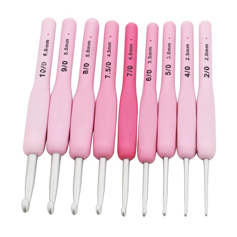 Conjunto de ganchos de crochê com alça de silicone, agulhas de tricô de alumínio, acessórios feitos à mão para camisola e cobertor, 9pcs - Image 1