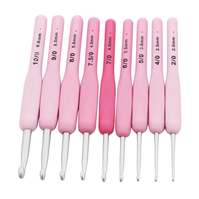 Ganchos de Crochê com Alça de Silicone e Agulhas de Tricô de Alumínio - Conjunto de Acessórios Artesanais para Camisolas e Cobertores com 9 Peças