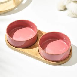 Matte Ceramic Pet Bowl para cão, Protetor de Coluna Cervical Anti Knock Over Bandeja de madeira, Pet Feeding Supplies Acessórios para gatos - Image 5