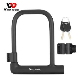 West bike-anti-roubo u-lock para bicicleta, cadeado de aço com chave 2, para mtb, bicicleta de estrada, ciclismo - Image 1