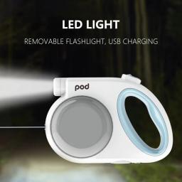 Guia retrátil automática de 4m, para cães, pets, carregamento usb, luz de led, nylon, coleira com cabo extensor, caminhar com saco de lixo - Image 3