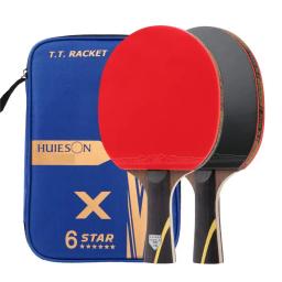 Huieson 6 estrelas 2 pçs conjunto de tênis de mesa carbono super poderoso ping pong raeta bat para treinamento adulto clube novo atualizado - Image 1