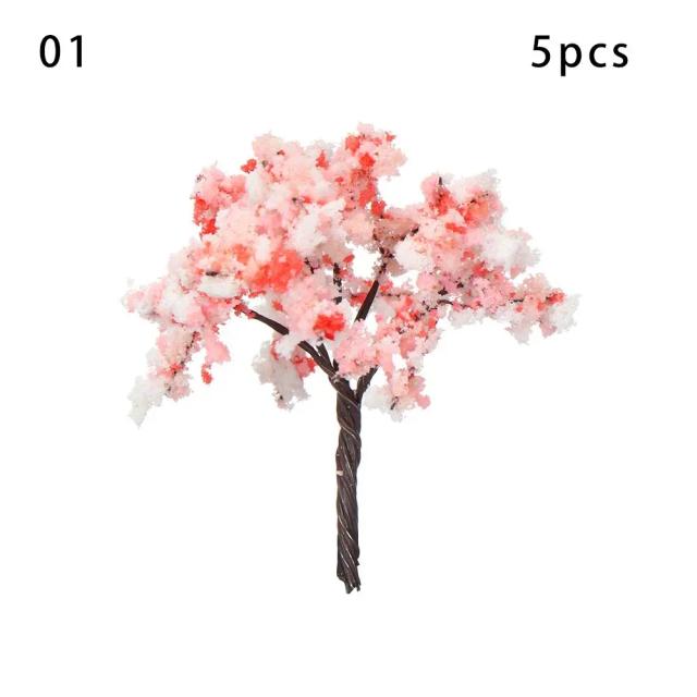 Miniatura de Árvore de Flores Plástica para Cenário Ferroviário - Conjunto com 5 Peças de 4cm para Decoração e Acessórios de Trem