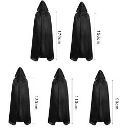 Capa preta com capuz para adultos e crianças, traje cosplay, comprimentos diferentes, traje de desempenho, capa - Image 5