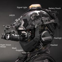 Airsoft capacete tático Headset, Paintball óculos e máscara, alumínio liga capacete, sinal de luz, bateria Pouch, L4G24, modelo NVG - Image 3