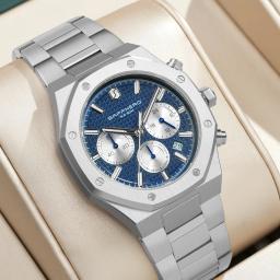 Sapphero relógio masculino à prova dwaterproof água função cronógrafo data brilhante mãos relógio de aço inoxidável relógio de negócios para presente masculino - Image 1