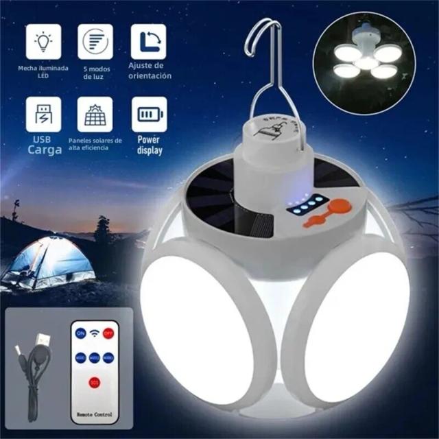 Lanterna Solar Recarregável LED Dobrável para Emergências, Acampamentos e Atividades ao Ar Livre com Gancho para Pendurar