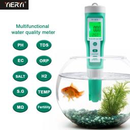Medidor de qualidade da água digital, testador multifunções para aquários, PH, CE, TDS, ORP, H2, fértil, salinidade, S.G. Temperatura, 10 em 1 - Image 1