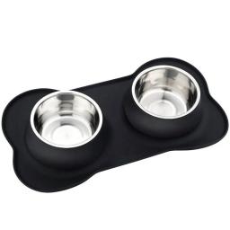 Tigela de cachorro dupla antiderrapante com esteira de silicone, aço inoxidável durável, alimentador de água, pet feeding, tigelas para cães e gatos - Image 1