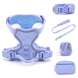 Arnês e trela personalizados para cães, Ajustável sem puxar cão arnês conjunto com suporte para saco de cocô, conjunto de trela coleira pet ambulante - Image 1