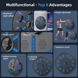 Smart Music Boxing Machine para adultos e crianças, Sports Fitness Trainer, Home Exercício Response, Boxing Wall Target, Novo - Image 5