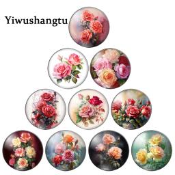 Rodada foto vidro cabochão, parte traseira plana, pinturas de arte, brilhante e colorido, rosas, achados de flores, fazendo achados, 8mm, 12mm, 20mm, 25mm - Image 1