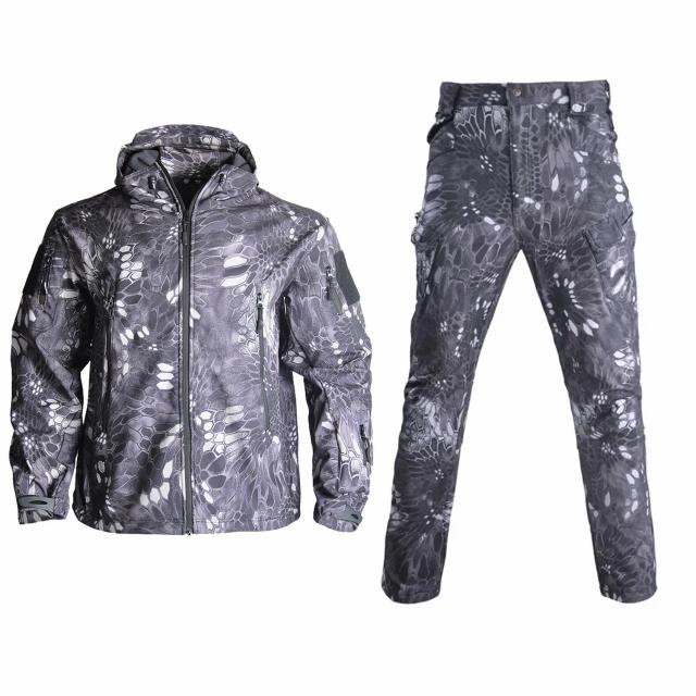 Conjunto Impermeável com Jaqueta e Calças de Carga à Prova de Vento com Capuz e Múltiplos Bolsos