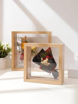 Porta-retrato de madeira transparente, flor seca Display Stand, arte decorativa em casa, moldura flutuante - Image 3
