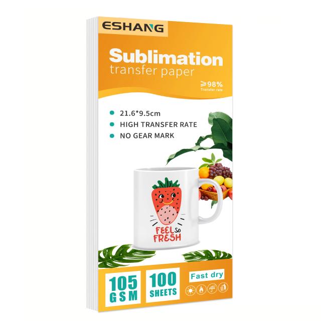 Papel de Transferência para Sublimação de Canecas - 100 Folhas de Alta Qualidade 3.7x8.5in 105g
