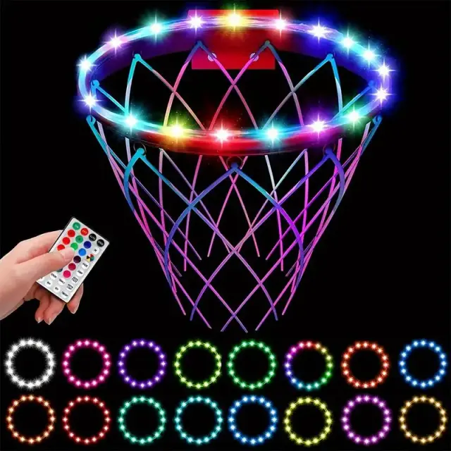 Iluminação LED para Cesta de Basquete com Temporizador, Resistente à Água, 4 Modos de Iluminação e 16 Cores para Meninos e Meninas