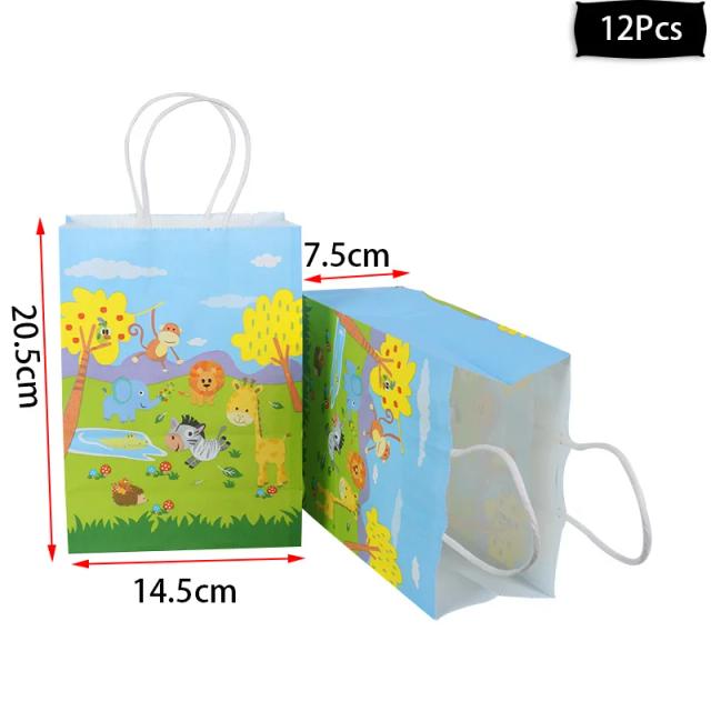 Sacos de Papel Kraft com Tema de Selva para Crianças - Embalagem de Presentes para Doces e Cookies, Ideal para Festa de Aniversário Safari, Pacote com 12 Peças