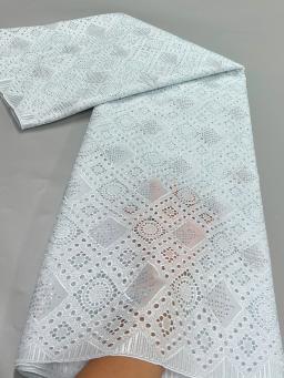 Tecido de renda suíço africano voile, 100% bordado furado, vestuário nigeriano, roupas de costura, pele saudável, branco, 100% algodão, original, 2024 - Image 1