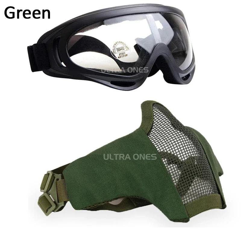 Máscara tática + óculos airsoft meia face malha de aço e conjunto de óculos para paintball cs jogos de sobrevivência cosplay - Image 1