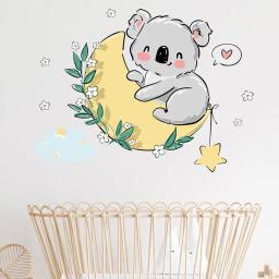 Adesivos de parede com desenhos animados para decoração de quarto infantil, pvc papel de parede com coala bonito na lua, para quarto do bebê e berçário - Image 3