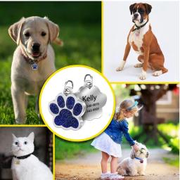 Personalized Paw Print Name Tag para animais de estimação, nome gravado, pingente de brilho, acessórios para animais, cachorro, gato, cachorro - Image 2