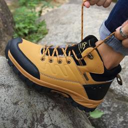 Botas de couro impermeáveis para homens, tênis antiderrapantes, sapatos de caminhada, trekking, trabalho, ao ar livre, escalada, neve, inverno, marca - Image 4