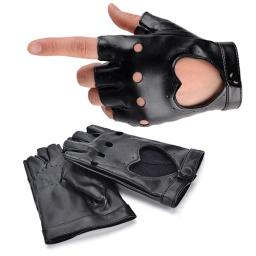 1 par punk curto luvas de couro sintético feminino metade dedo sem dedos luvas moda senhora bonito preto luvas - Image 2