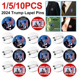 Pins de lapela Trump, broches Save America Again, joia de vidro, nova moda, personalidade, acessórios para bolsas, 2024 - Image 2