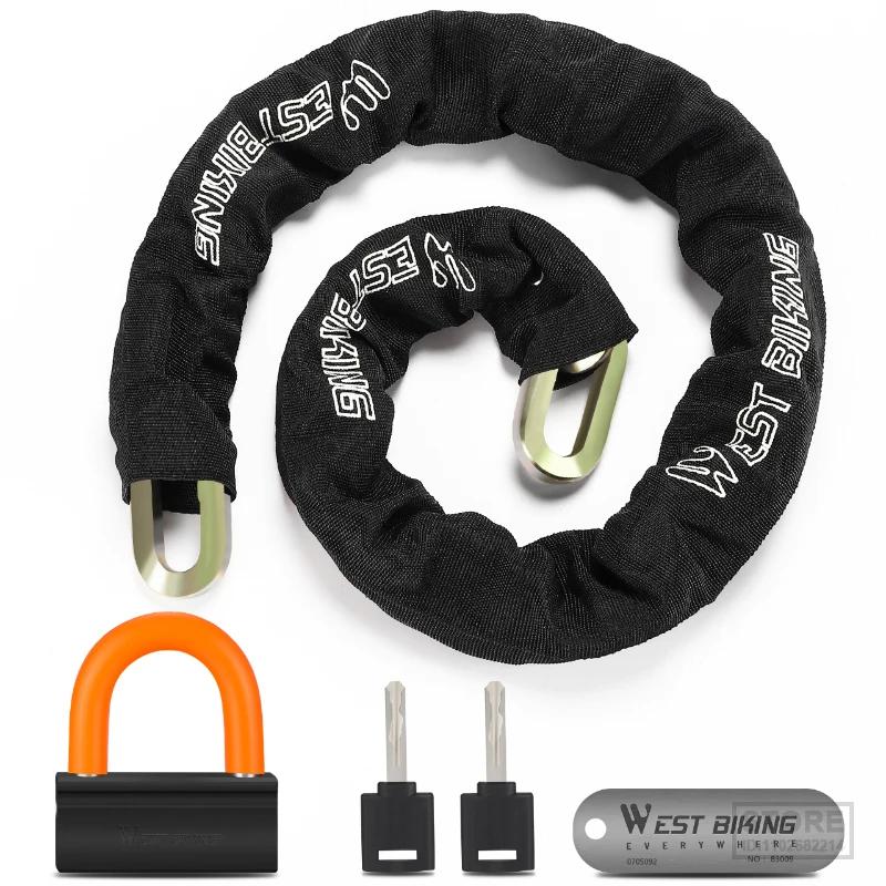 West Biking Heavy Duty Bike Lock com cadeado, corrente anti-roubo, alta segurança, motocicleta, E-Scooter, duas chaves codificadas, 4kg - Image 1