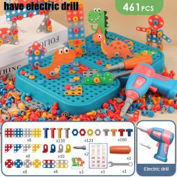 Crianças brinquedos conjunto de ferramentas broca elétrica parafuso porca 3d puzzle brinquedos fingir jogar caixa de ferramentas reparo montagem perfuração brinquedos educativos - Image 1