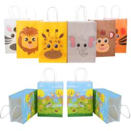 Selva Animal Tema Kraft Paper Bags para Crianças, Doces e Cookies Embalagem de Presente, Boy's Safari Birthday Supplies, Party Supplies, 12Pcs - Image 1