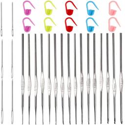 Conjunto de ganchos de crochê com olhos grandes, 16 peças, agulhas sem corte, marcadores de ponto, suéter de alumínio, tecelagem, agulhas de fio de tricô para iniciantes - Image 1