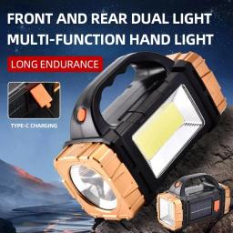 Lanterna LED solar poderosa portátil, Luzes de trabalho COB, USB recarregável, portátil, 4 modos de iluminação, Tocha solar ao ar livre - Image 1