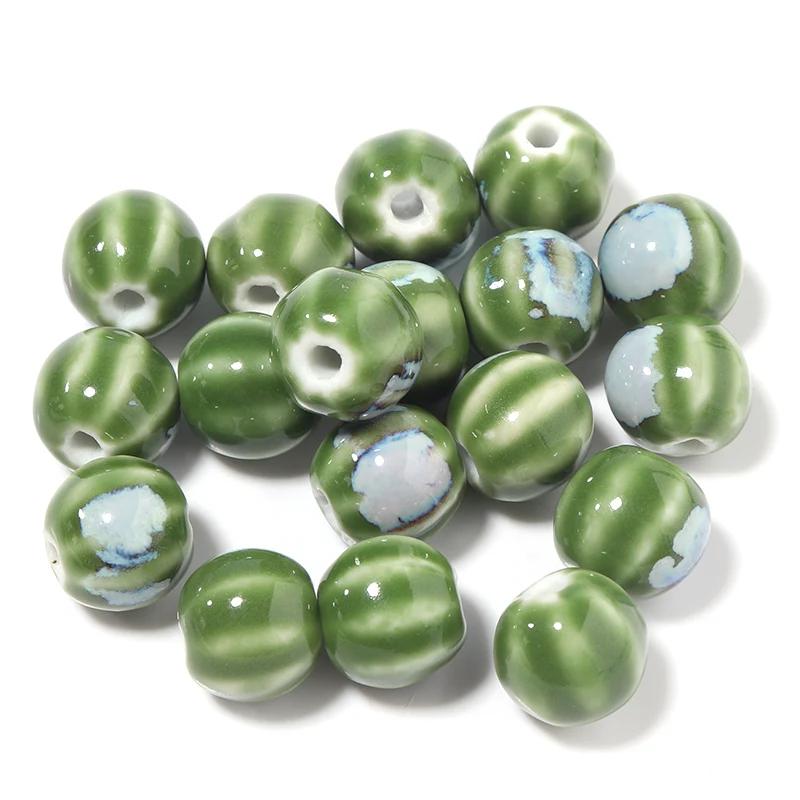 Contas de cerâmica redondas para pulseira, acessórios de jóias artesanais, cor abóbora, solto, tamanho do buraco 2,3mm, 10 pçs/lote - Image 1