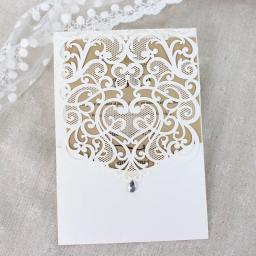Convite de festa personalizado roya cinza branco corte a laser bolso com diamante casamento cartão de aniversário decoração para casa papel 50 conjuntos - Image 5