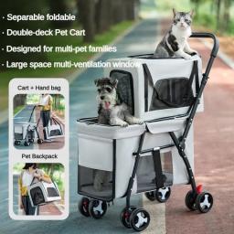 Double Deck Pet Folding Stroller, Ventilação Portáteis Portadores, cão e gato, Pet Products Supplies, Viagem ao ar livre - Image 1