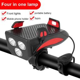 4 em 1 multi-função bicicleta luz, lanterna, buzina, alarme, sino, suporte do telefone, banco de potência, acessórios de bicicleta, ciclismo luz frontal - Image 1