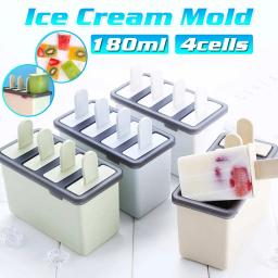 Diy cubo de gelo molde caixa sorvete suco iogurte lolly molde bandeja ferramentas quadrado 4 célula silicone picolé fabricante moldes - Image 2