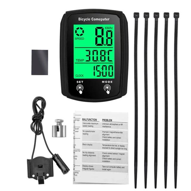 Odômetro Impermeável para Bicicleta com Backlight e Acessórios – Velocímetro com Fios, Dimensões 60x45x20mm