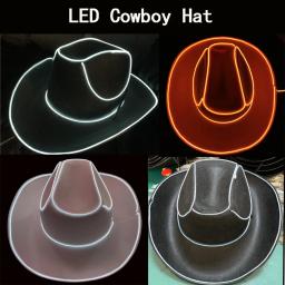 Luz incrível led chapéu de cowboy piscando el fio chapéu led piscando luzes blinky chapéu cowgirl led chapéu de noiva natal casamento - Image 2