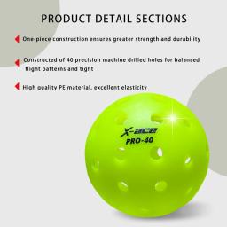 X-ace 40 bolas de pickleball pro, 40 peças, bolas de picles de 40 furos, treinamento profissional perfeito, bolas de picles verdes de alta visibilidade - Image 3
