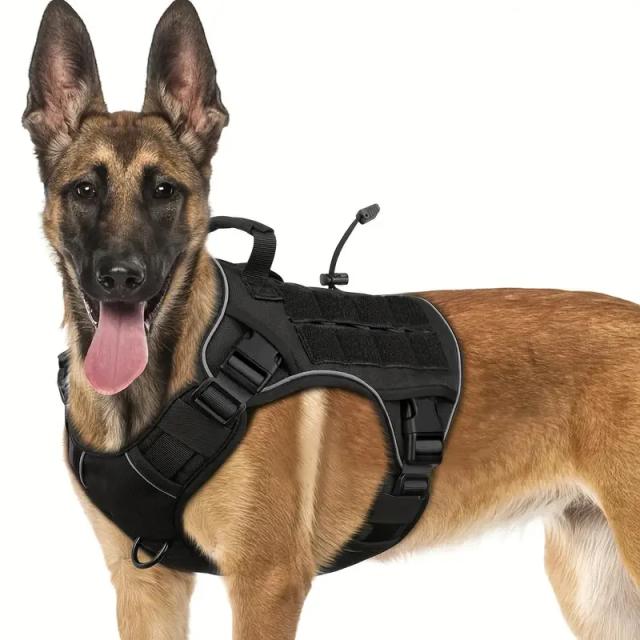 Arnês Tático para Cães Ajustável Sem Puxar - Colete Militar Reflexivo para Cães Grandes